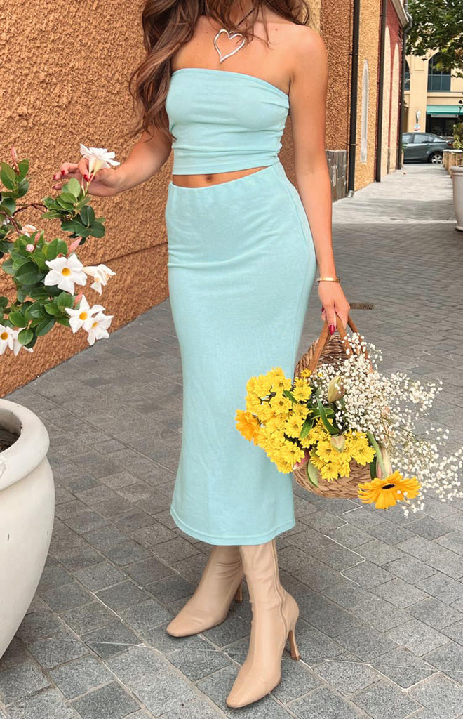 Blue knit 2025 midi skirt