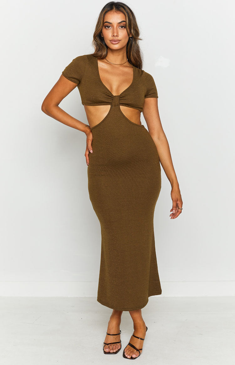 Romania Cut Out Midi Dress Khaki Image