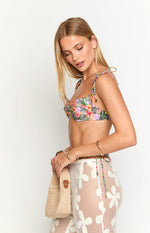 9.0 Swim Bianca White Zebra Floral Bikini Top Image