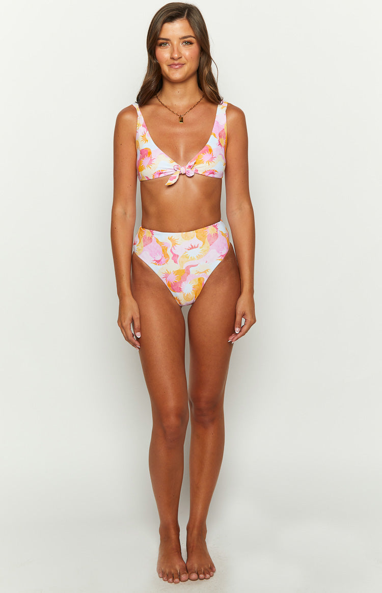 9.0 Swim Majorca Wavy Sun Multi Print High Waisted Bikini Bottoms