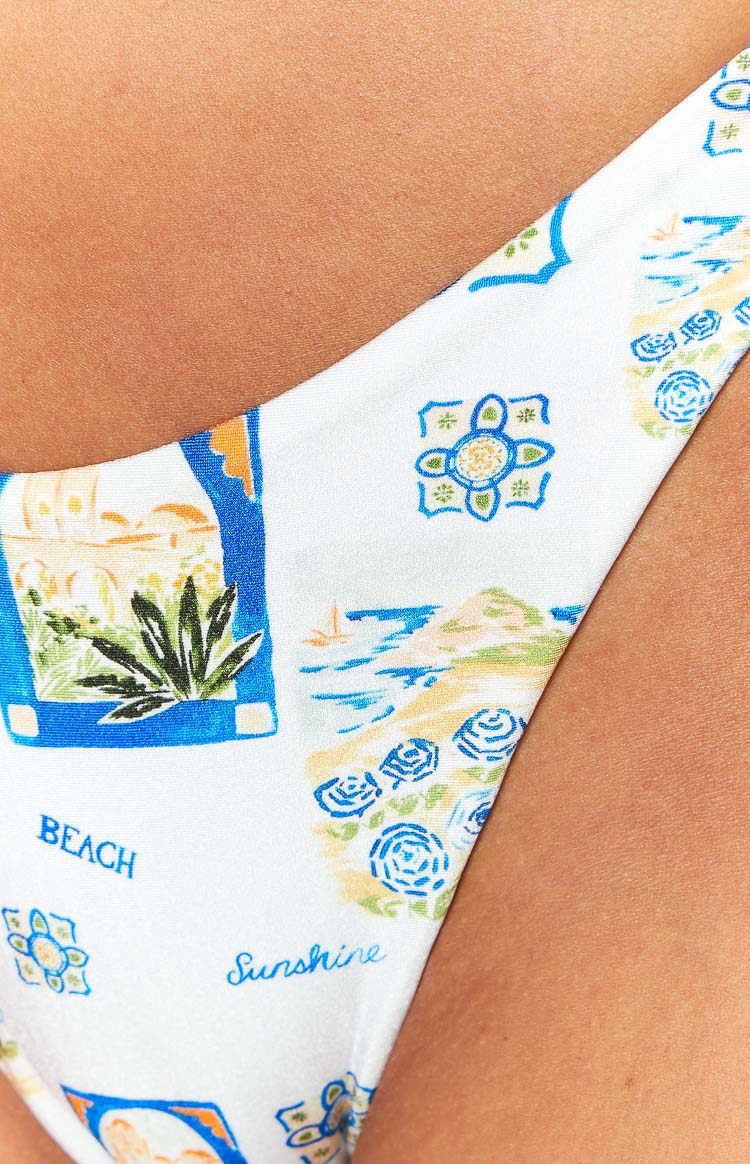 9.0 Swim White Italia Print Bianca Bikini Bottoms Image