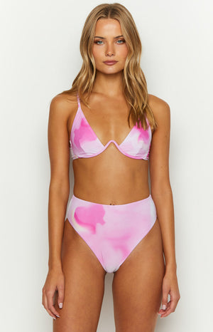 9.0 Swim Majorca Pink Print High Waisted Bikini Bottom