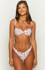 9.0 SWIM Bianca Strawberry White Floral High Waisted Bikini Bottom Image