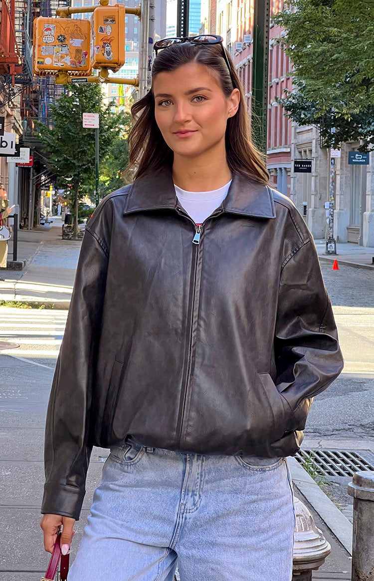 Abbi PU Vintage Black Bomber Jacket Image