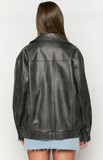 Abbi PU Vintage Black Bomber Jacket Image