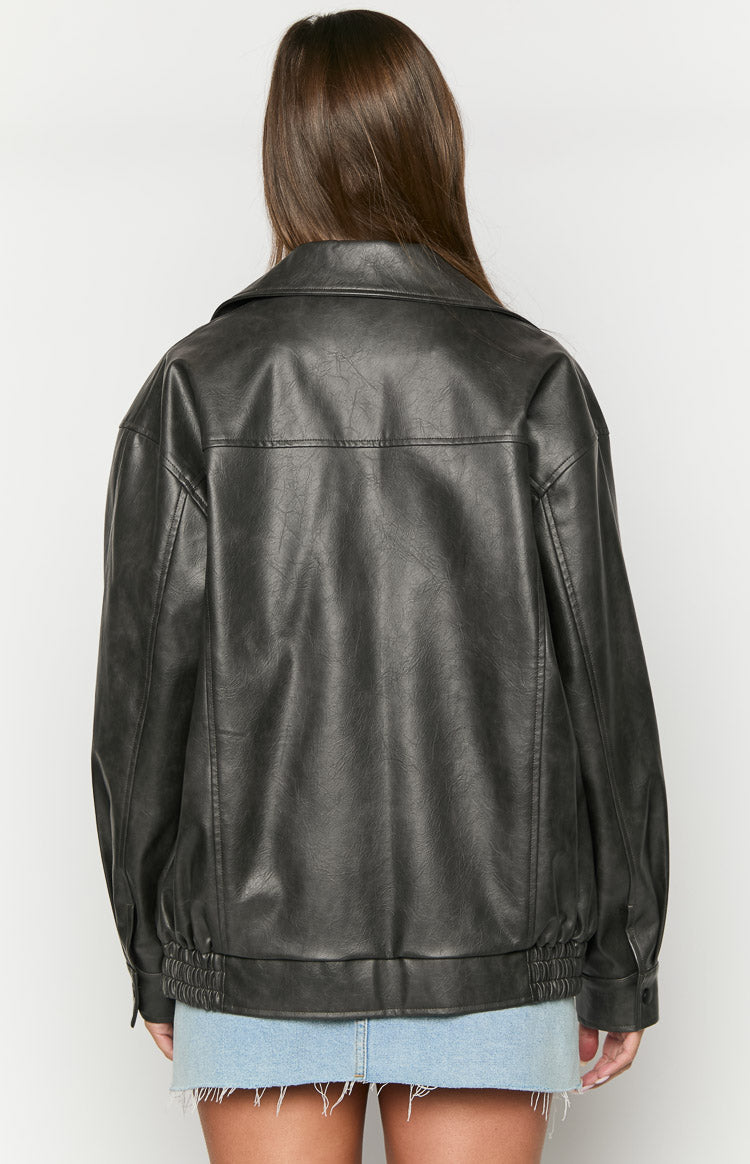 Abbi PU Vintage Black Bomber Jacket Image