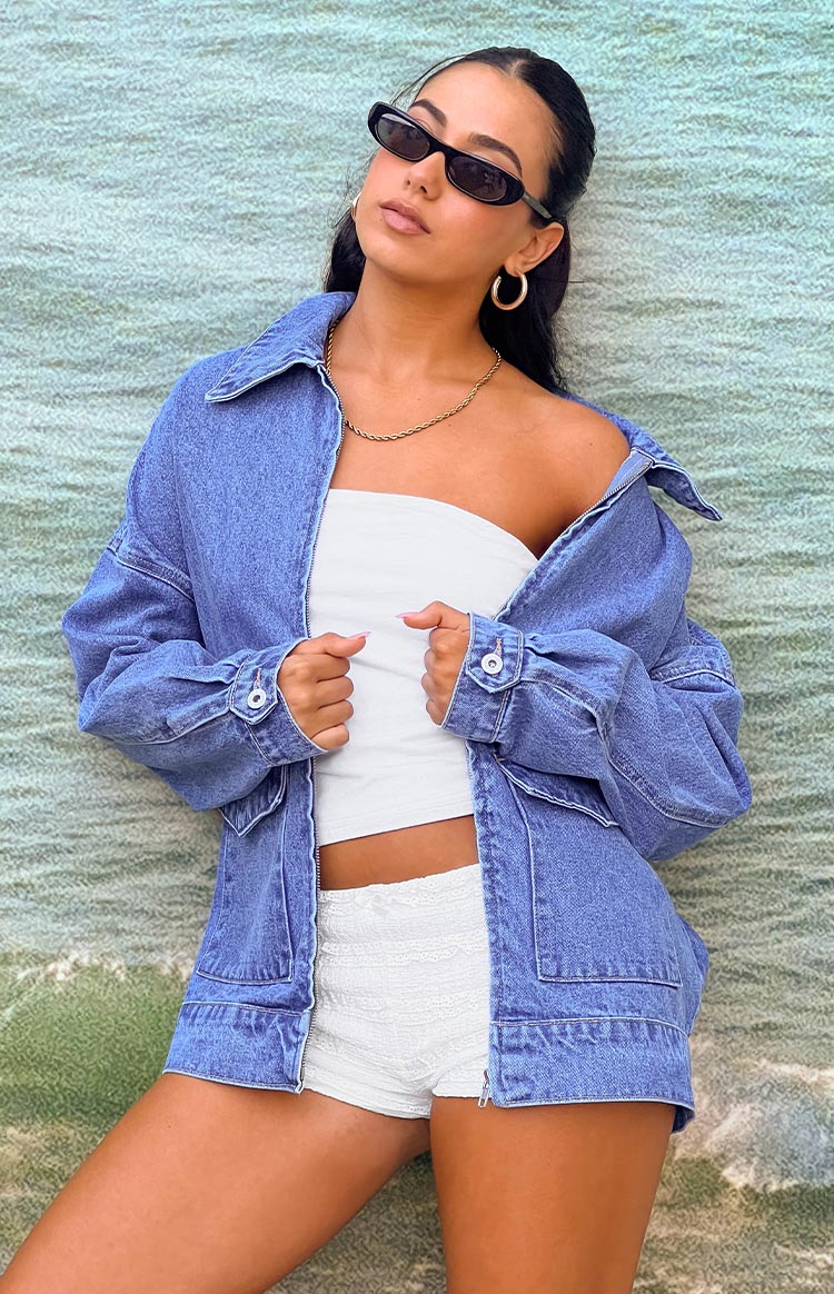 Abigail Mid Wash Denim Bomber Jacket Image