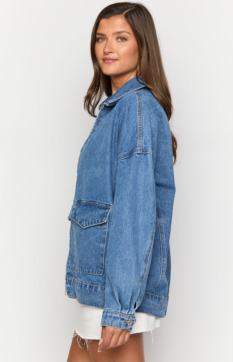 Abigail Mid Wash Denim Bomber Jacket Image