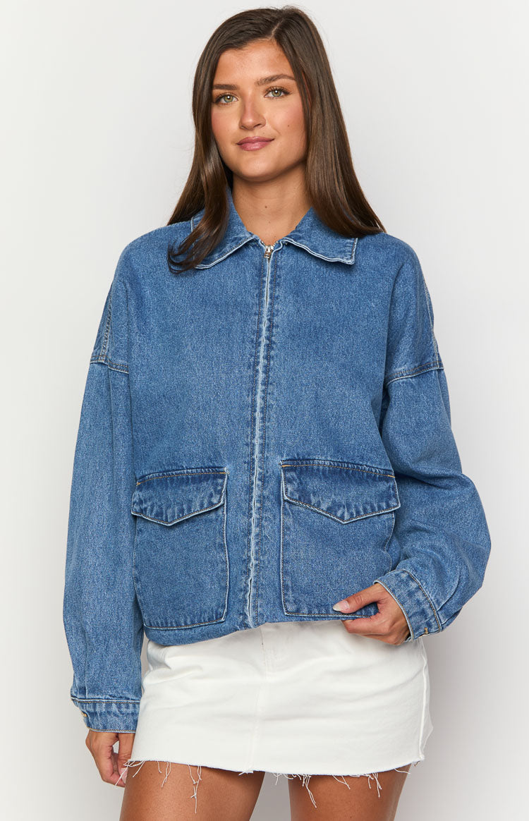 Abigail Mid Wash Denim Bomber Jacket Image