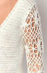 Amlee White Crochet Long Sleeve Mini Dress Image