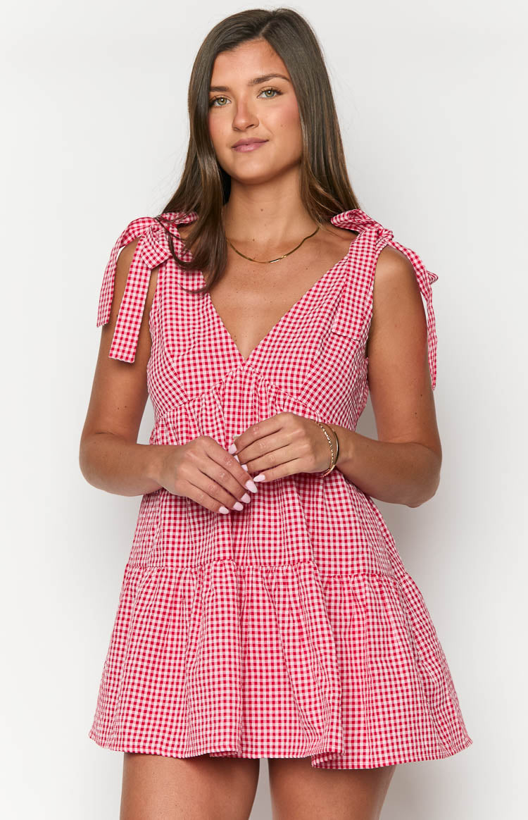 Angel Girl Red Gingham Mini Dress Image