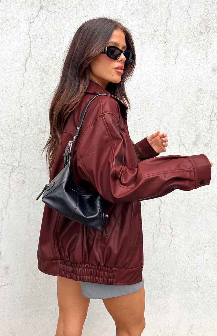 Abbi PU Red Bomber Jacket Image