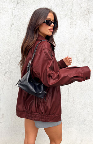 Abbi PU Red Bomber Jacket