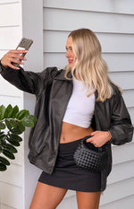 Abbi PU Vintage Black Bomber Jacket Image