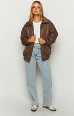 Abbi Brown Faux Suede Bomber Jacket Image