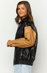 Abbi PU Black And Brown Contrast Bomber Jacket Image