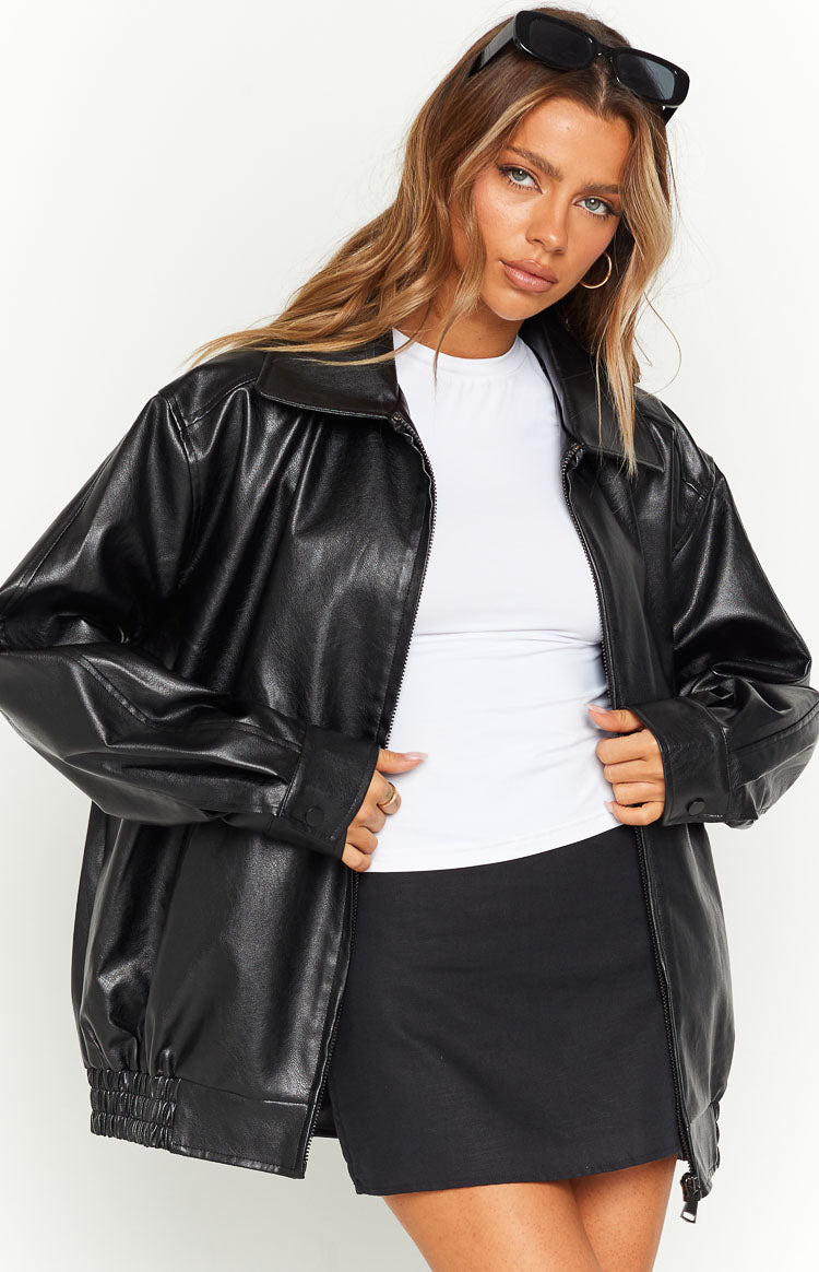 Abbi PU Black Bomber Jacket Image