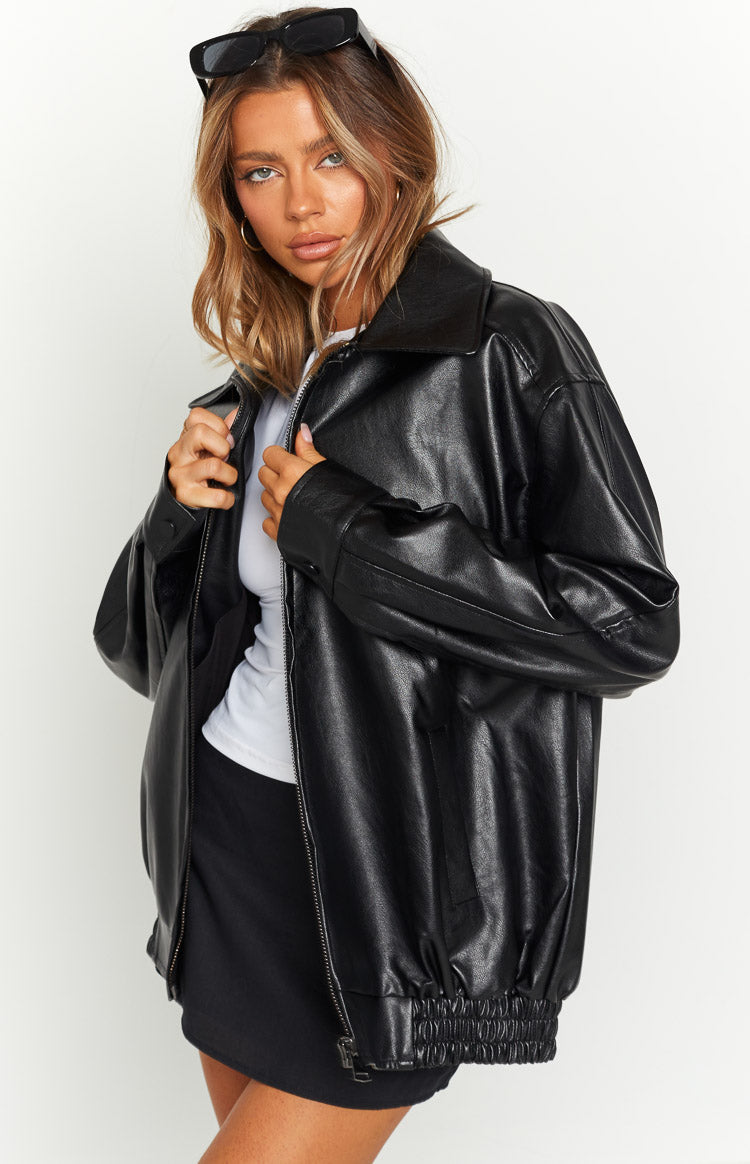 Abbi PU Black Bomber Jacket Image