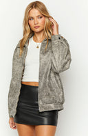 Abbi PU Distressed Black Bomber Jacket