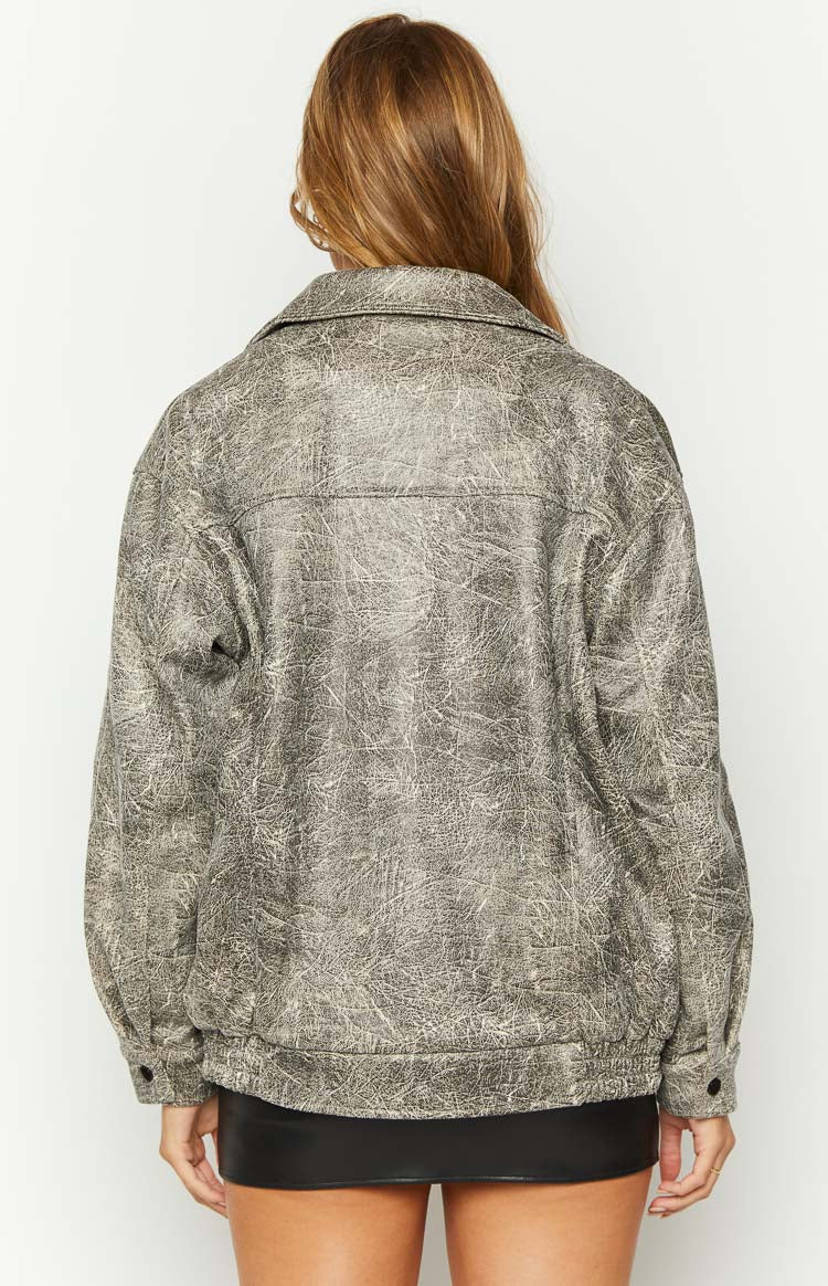 Abbi PU Distressed Black Bomber Jacket Image