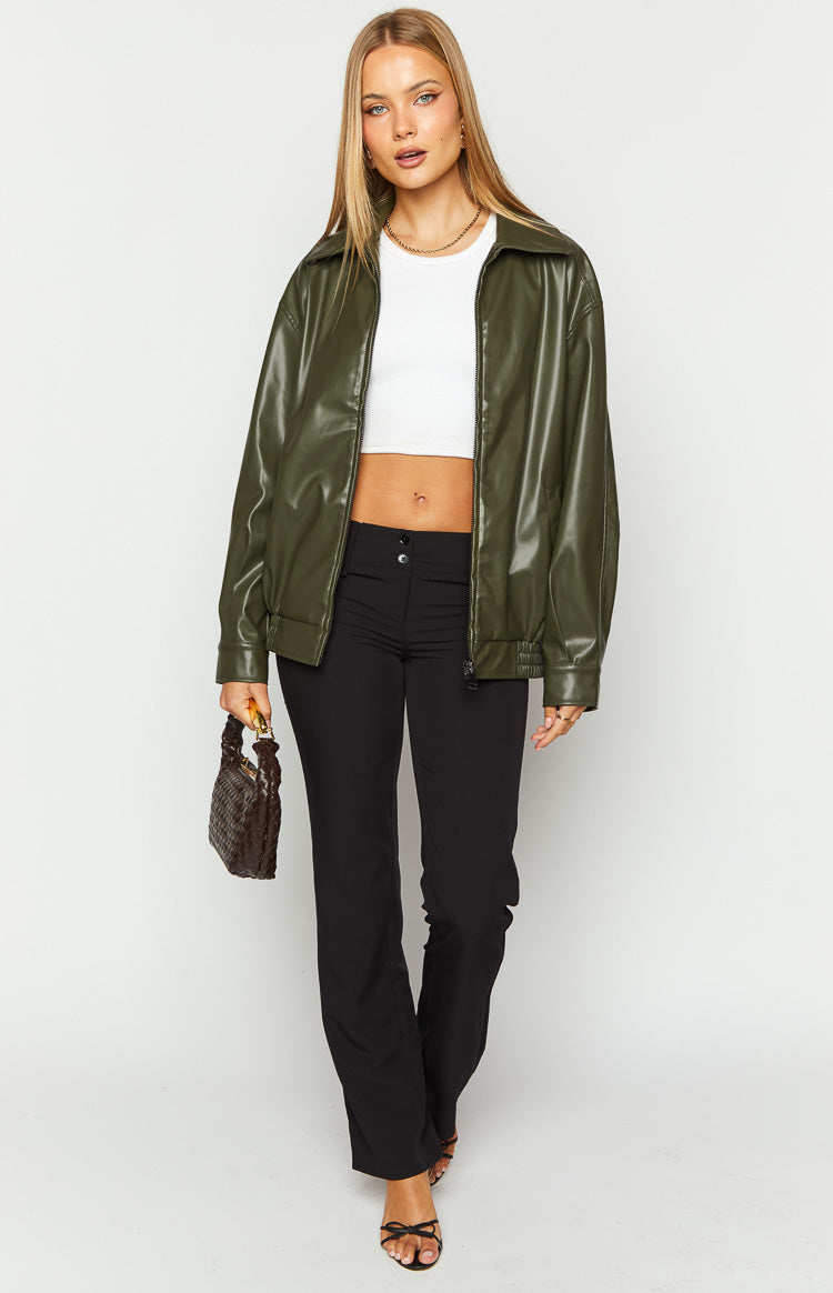 Abbi PU Olive Bomber Jacket Image