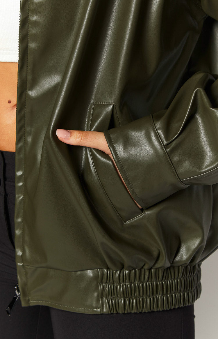 Abbi PU Olive Bomber Jacket Image