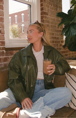 Abbi PU Olive Bomber Jacket Image