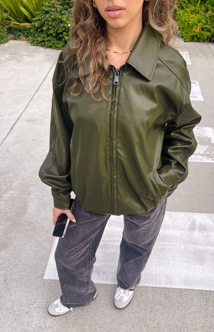 Abbi PU Olive Bomber Jacket Image