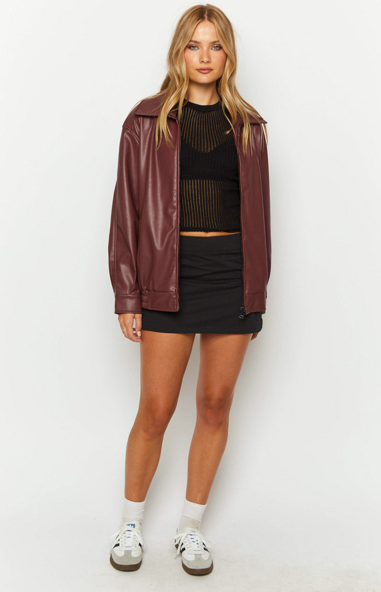 Abbi PU Red Bomber Jacket Image