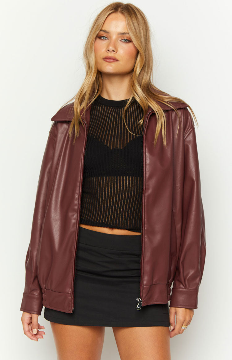 Abbi PU Red Bomber Jacket Image