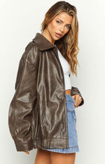 Abbi PU Vintage Brown Bomber Jacket Image