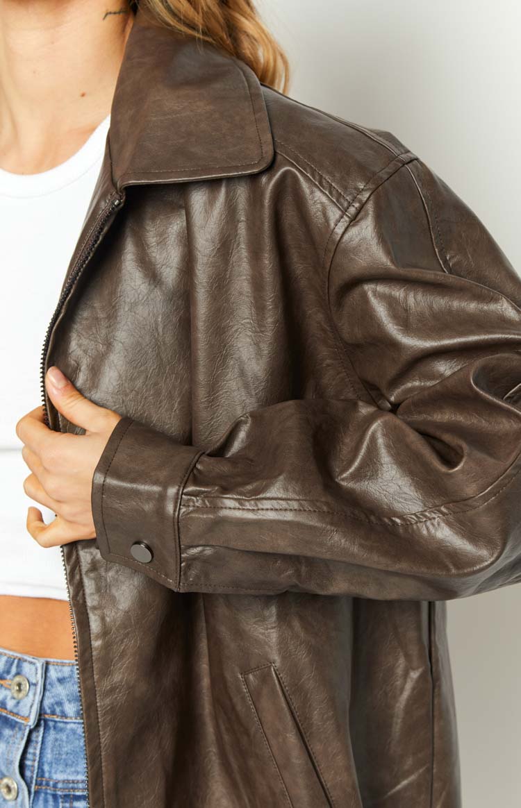 Abbi PU Vintage Brown Bomber Jacket Image