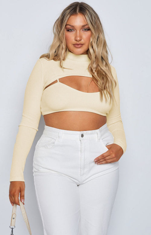 Ribbed off-the-shoulder top - Cream - Ladies