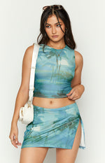 Afterthought Blue Print Mesh Top Image