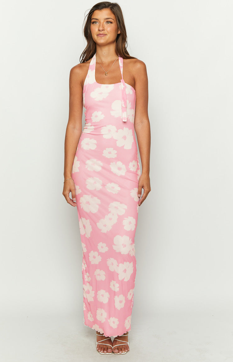 Aimee Pink Floral Maxi Halter Dress Image