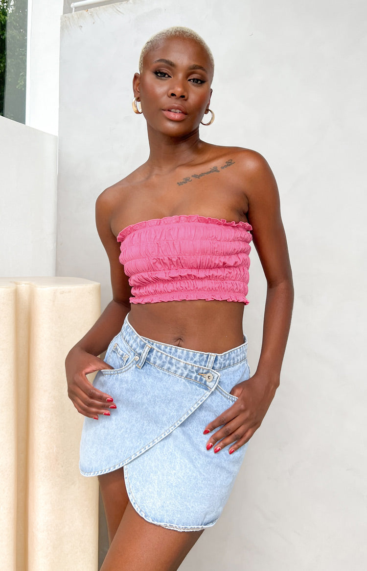 Alcmene Denim Asymmetrical Wrap Mini Skirt Image