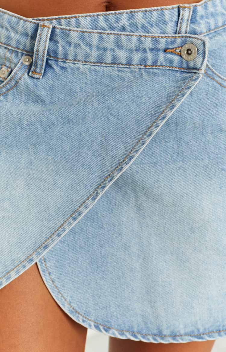 Alcmene Denim Asymmetrical Wrap Mini Skirt Image