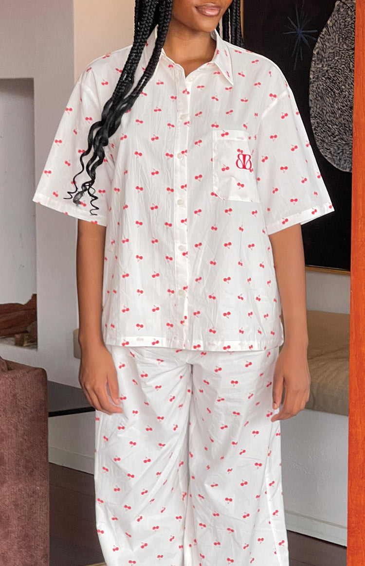 Alexea Cherry Print Pajama Shirt Image