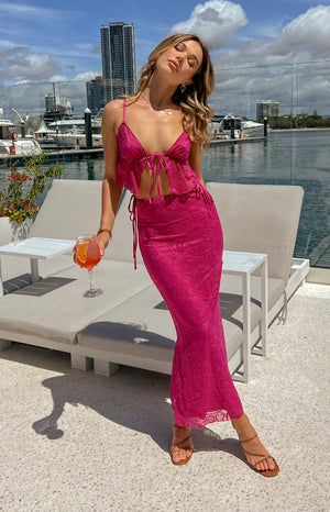 Alexia Fuschia Lace Tie Up Maxi Skirt