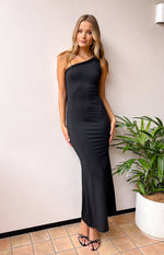 Alina Black One Shoulder Maxi Dress Image