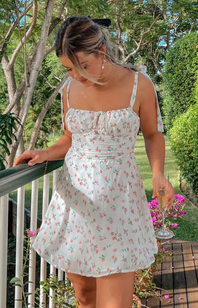 Althea White Floral Tie Strap Mini Dress – Beginning Boutique US
