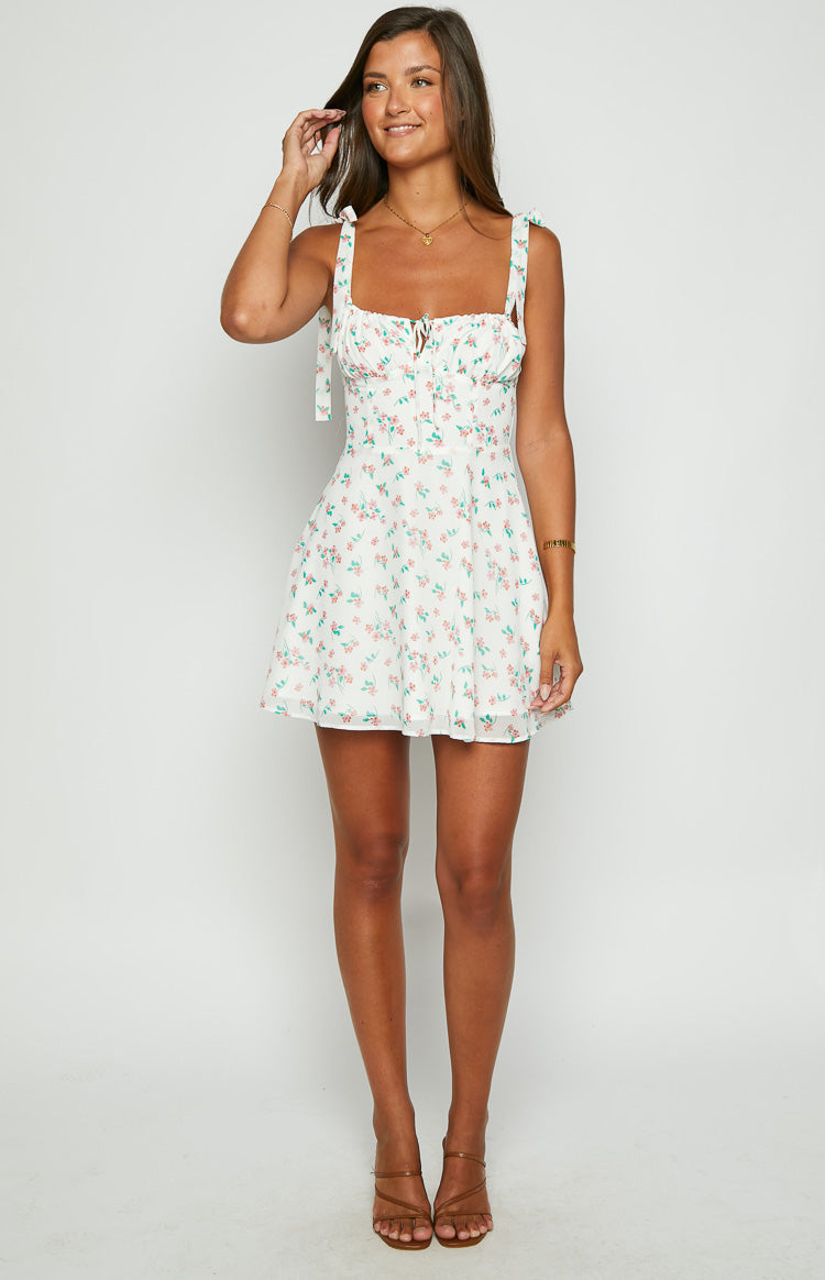 Althea White Floral Tie Strap Mini Dress Image