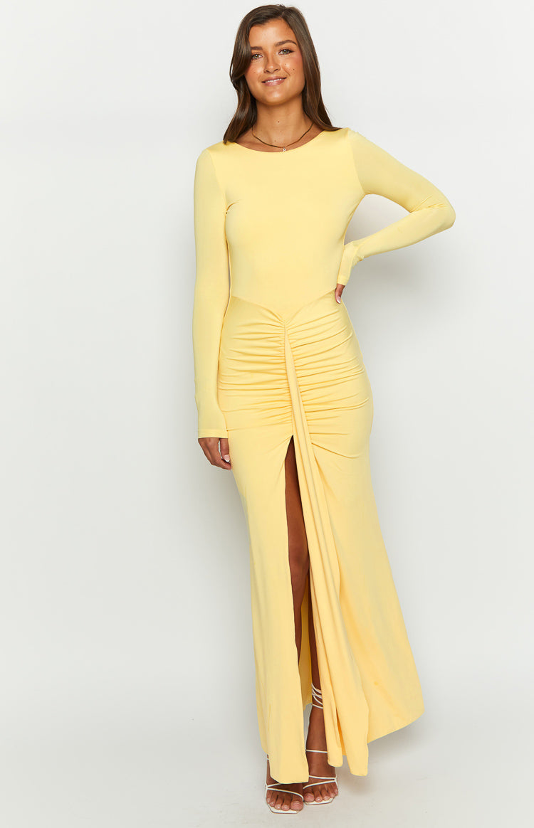 Amber Glow Yellow Long Sleeve Maxi Dress Image