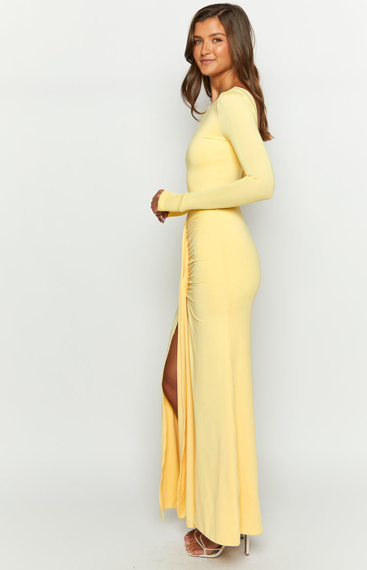 Amber Glow Yellow Long Sleeve Maxi Dress Image