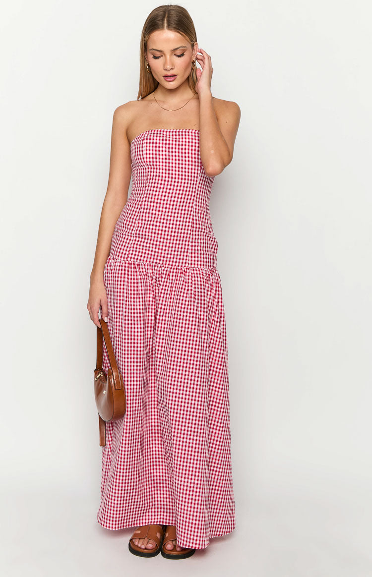 Angela Red Gingham Maxi Dress Image