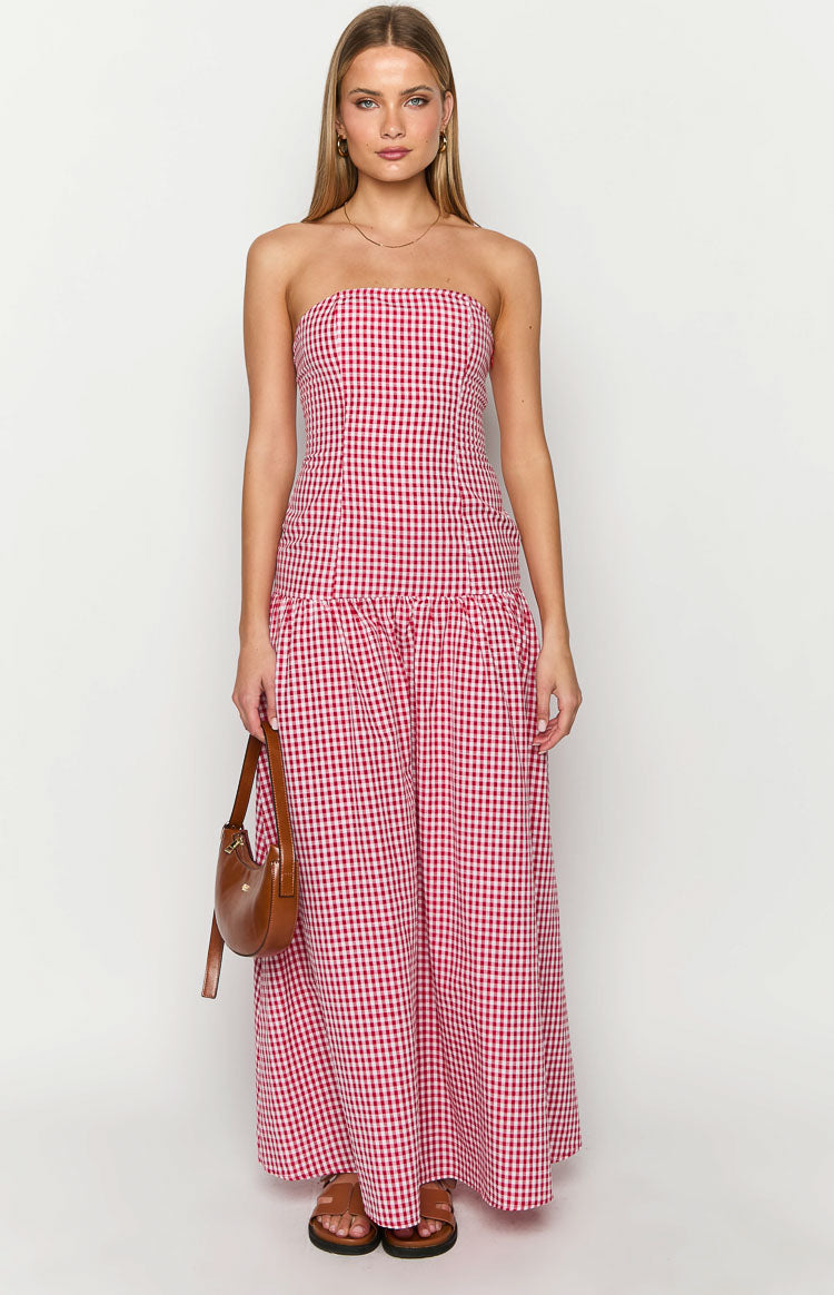 Angela Red Gingham Maxi Dress Image