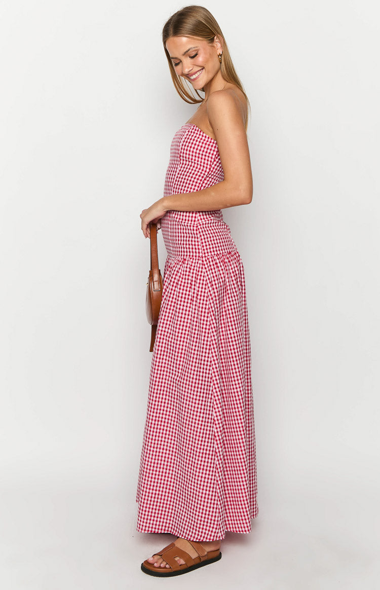 Angela Red Gingham Maxi Dress Image