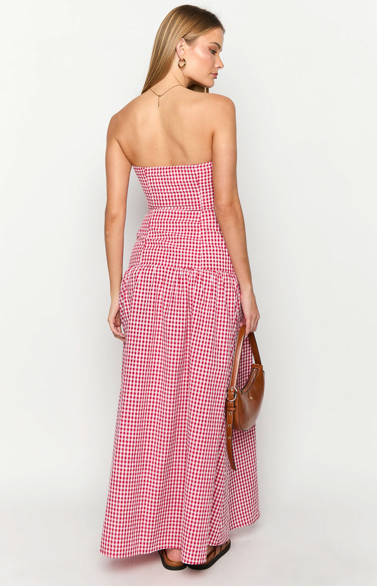 Angela Red Gingham Maxi Dress Image