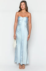 Ariella Blue Satin Strapless Maxi Dress Image