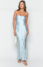 Ariella Blue Satin Strapless Maxi Dress Image